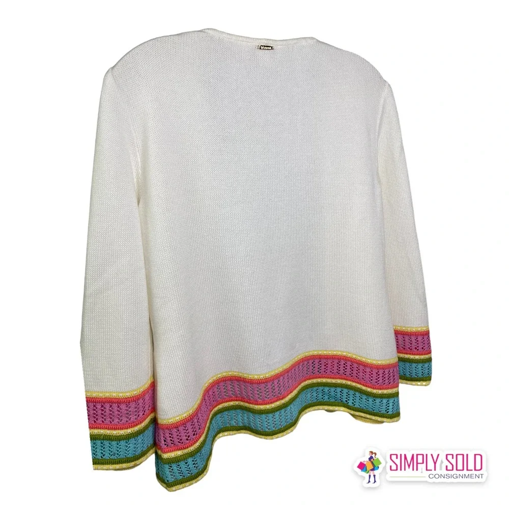 St. John Sport by Marie Gray Womens Cardigan Sweater Cream Knit Quarter Sleeve S